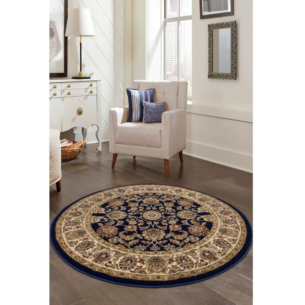 Homemaker Kellan Traditional Blue Circular Rug 120cm Image 3