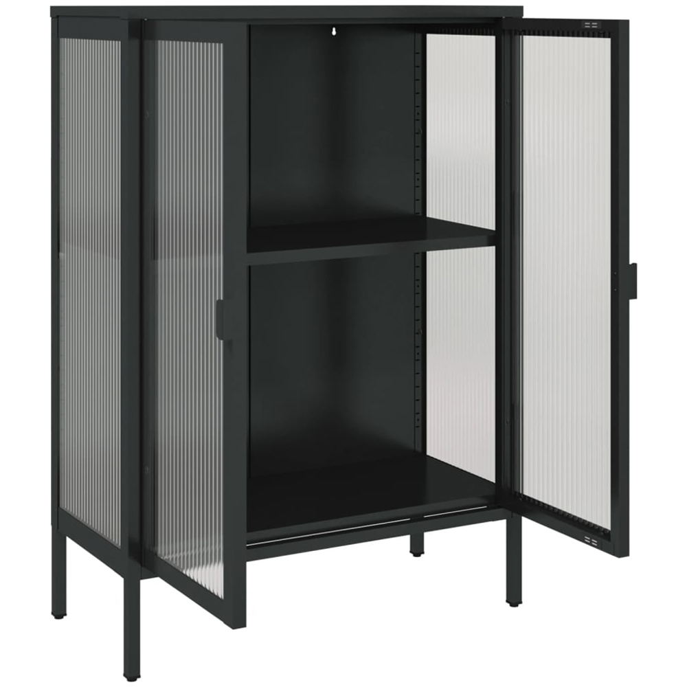vidaXL 2 Glass Door 2 Shelf Black Wooden Sideboard Image 3