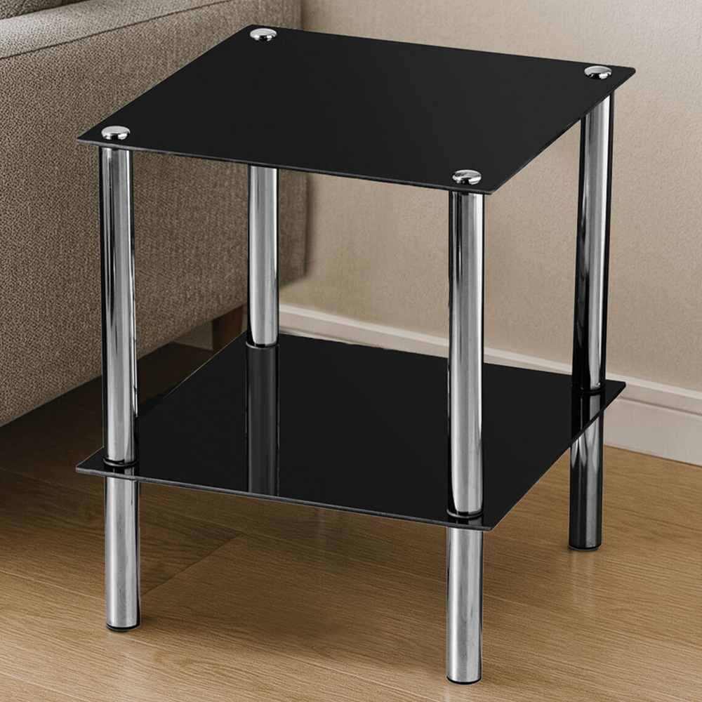 Premier Housewares Single Shelf Black Glass End Table Image 1