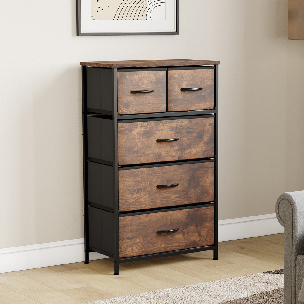 VIDA DESIGNS Chorley 5 Drawer Rustic Brown Fabric Chest of Drawer Image 3