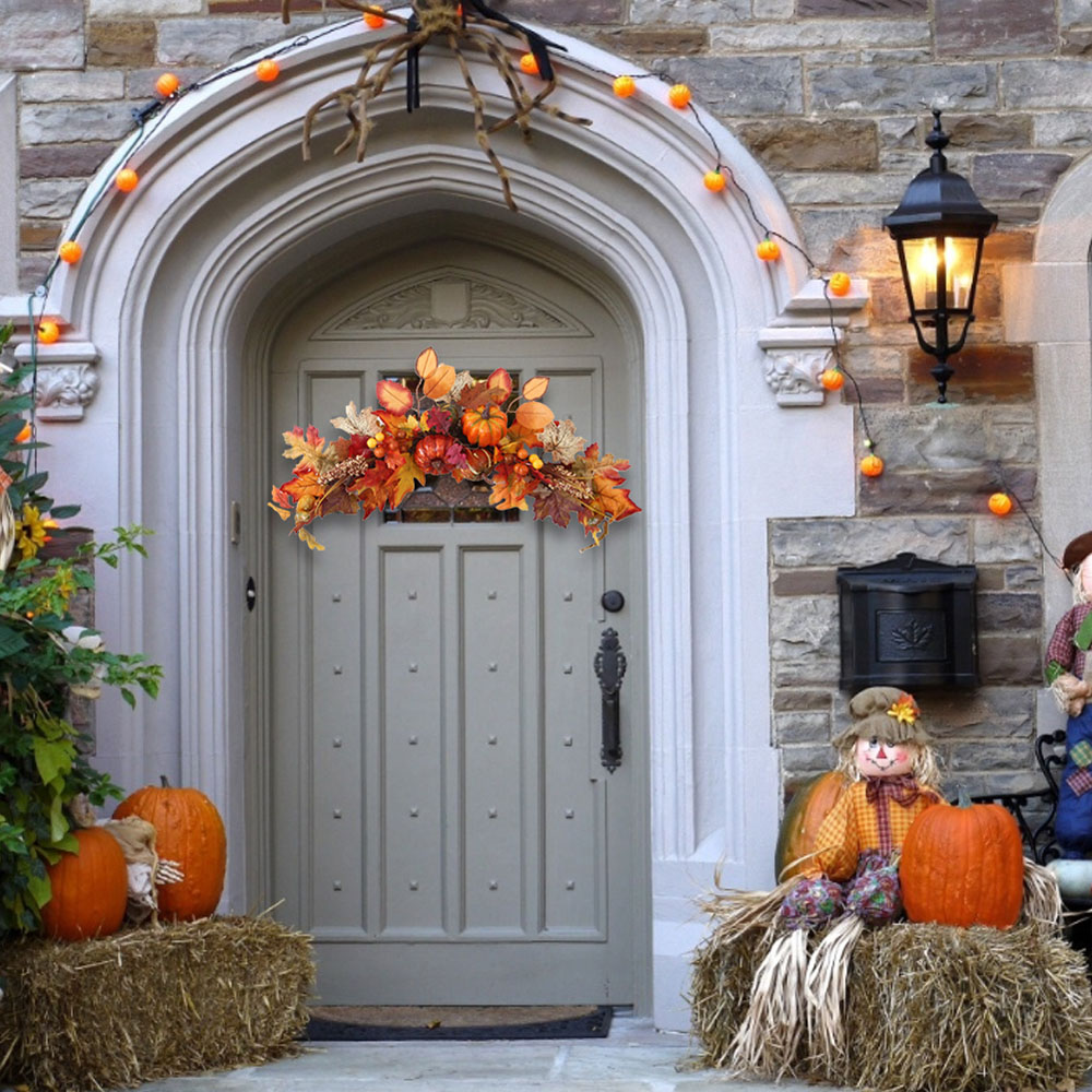 Living and Home LED Wreath with Maple Leaves Pumpkins and Berries 60cm Image 7