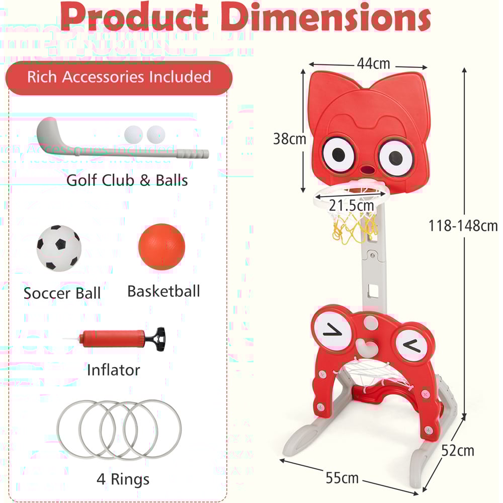 Costway Toddler Basketball Hoop with Rim and Soccer Goal Image 7