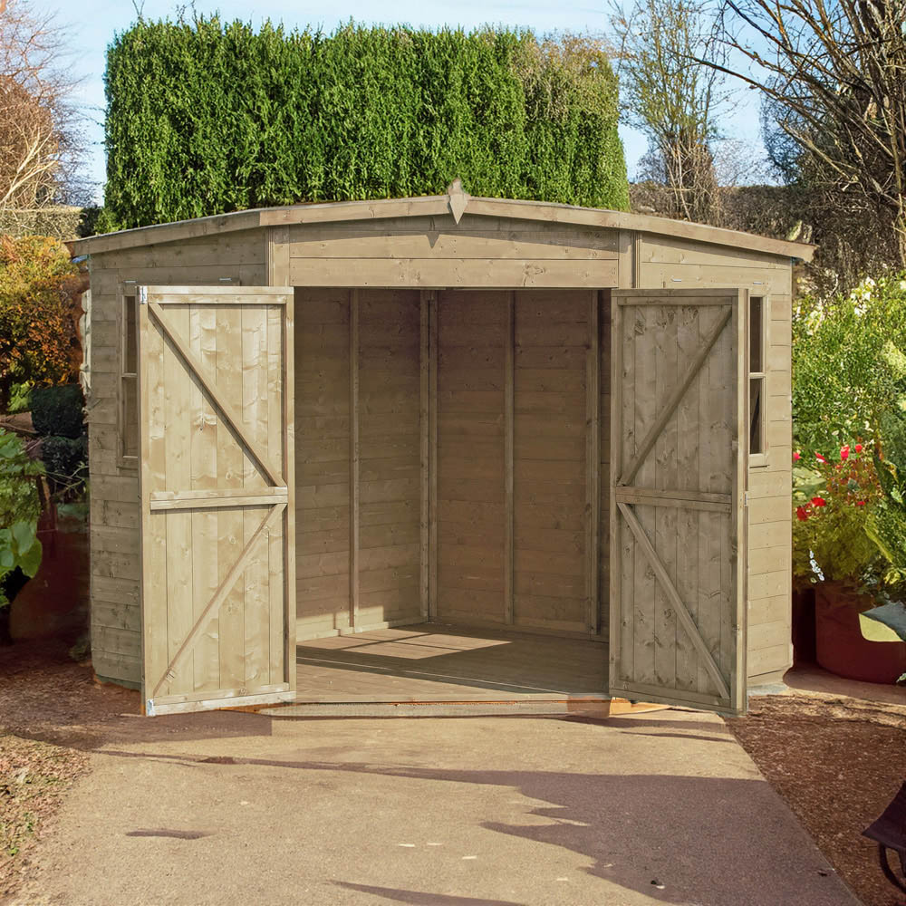 Shire 8 x 8ft Double Door Pressure Treated Corner Shed Image 6