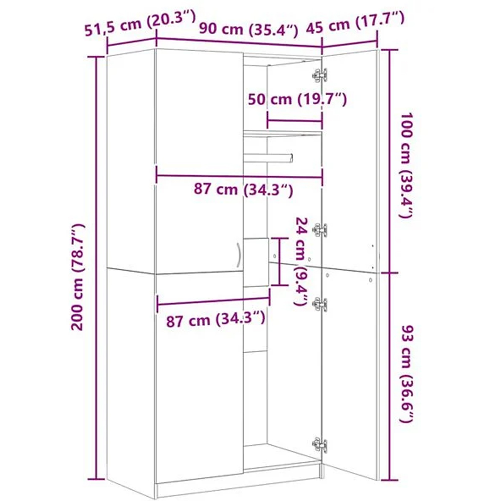 vidaXL 2 Door Artisan Oak Wooden Wardrobe Image 6