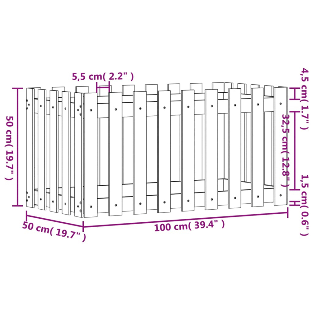 vidaXL Brown Solid Pine Wood Raised Garden Bed 50 x 100 x 50cm Image 8