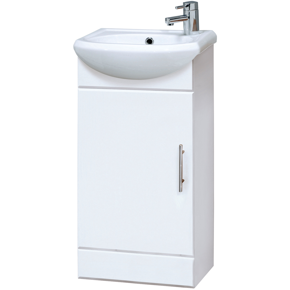 nuie Mayford Single Door Gloss White Floor Standing Cloakroom Vanity Unit with Ceramic Basic 400mm Image 1
