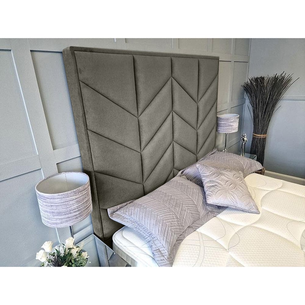 Eleganza Home Alino Super King Size Grey Plush Velvet TV Bed Frame Image 2