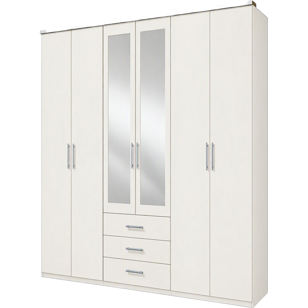 TJ'S Oxford 6 Door 3 Drawer White Wardrobe with Mirror Image 2