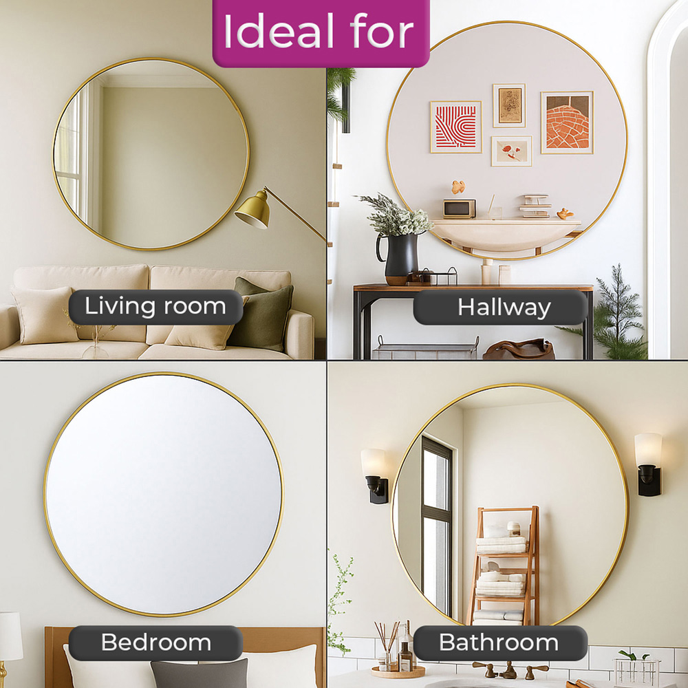 Neo Gold Metal Frame Anti-Rust Wall Mounted Round Mirror 70cm Image 5