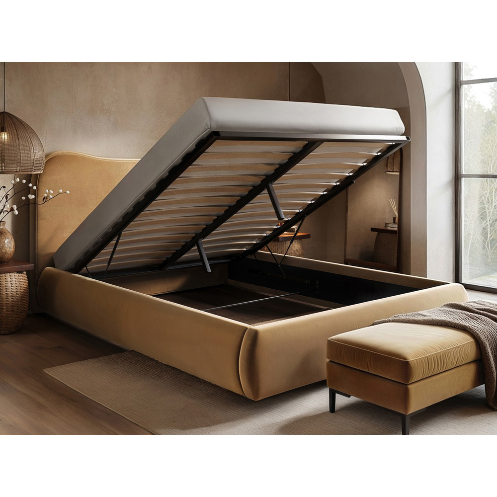 Solace+Co Ember King Size Sand Velvet Ottoman Bed Image 5
