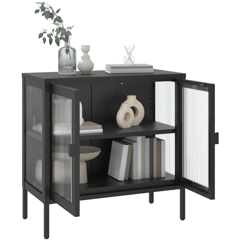 vidaXL 2 Glass Door 2 Shelf Black Wooden Sideboard Image 4