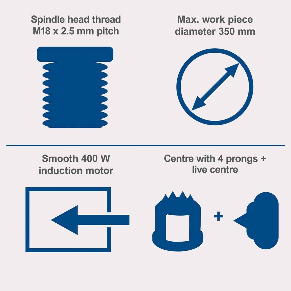 Scheppach DM1100T 4 Speed Wood Lathe with Accessory Set 1000mm Image 5