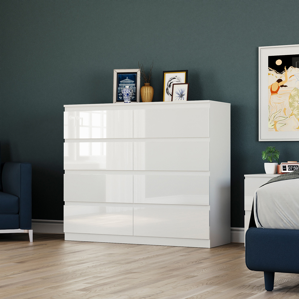 Vida Designs Glinton 8 Drawer White Chest of Drawers Image 4