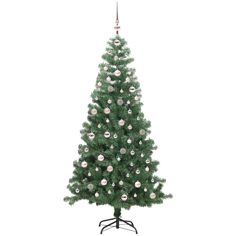 vidaXL Pre-Lit Pink Baubles Green Artificial Christmas Tree 8ft Image 4