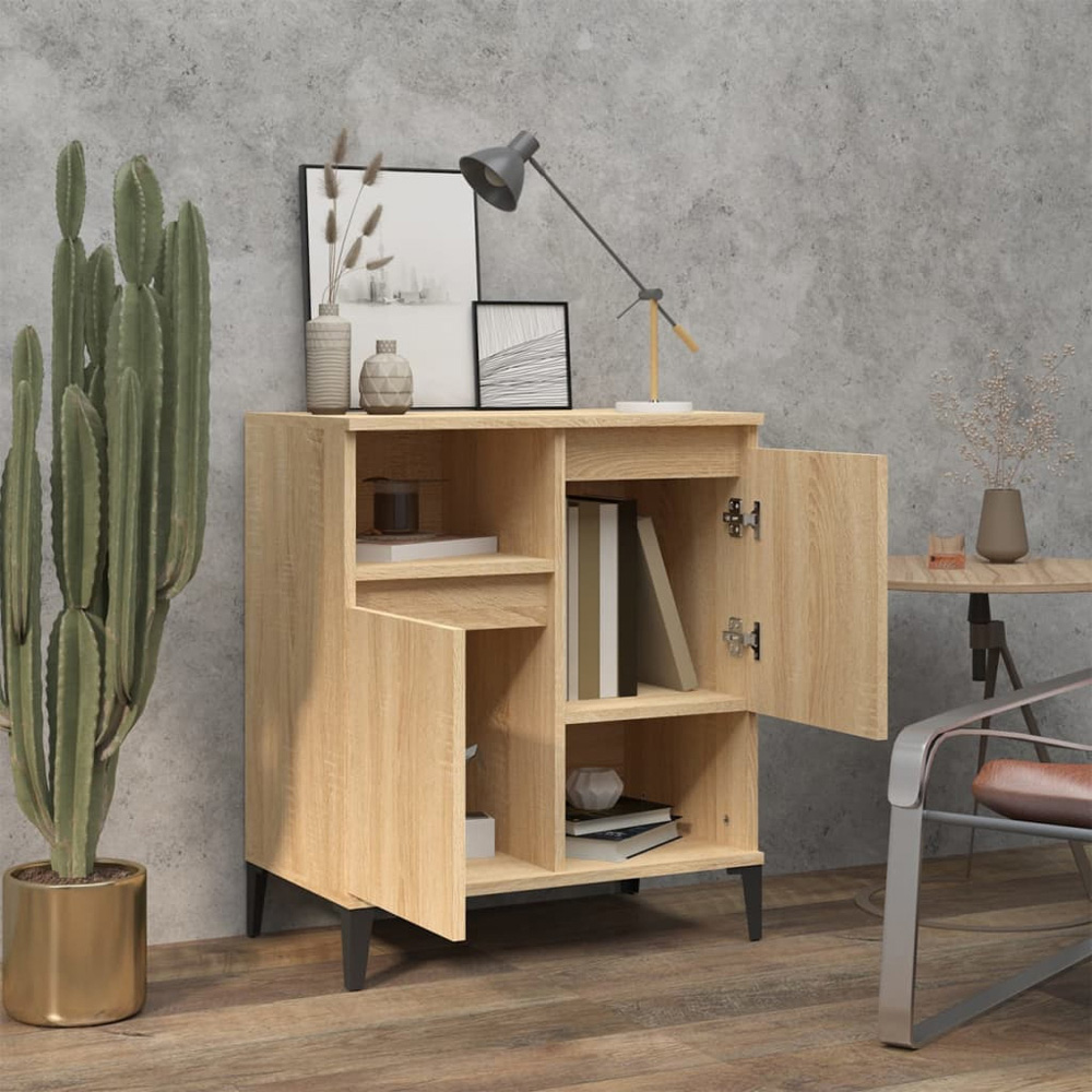 vidaXL 2 Door 2 Open Shelf Sonoma Oak Sideboard with Metal Legs Image 3