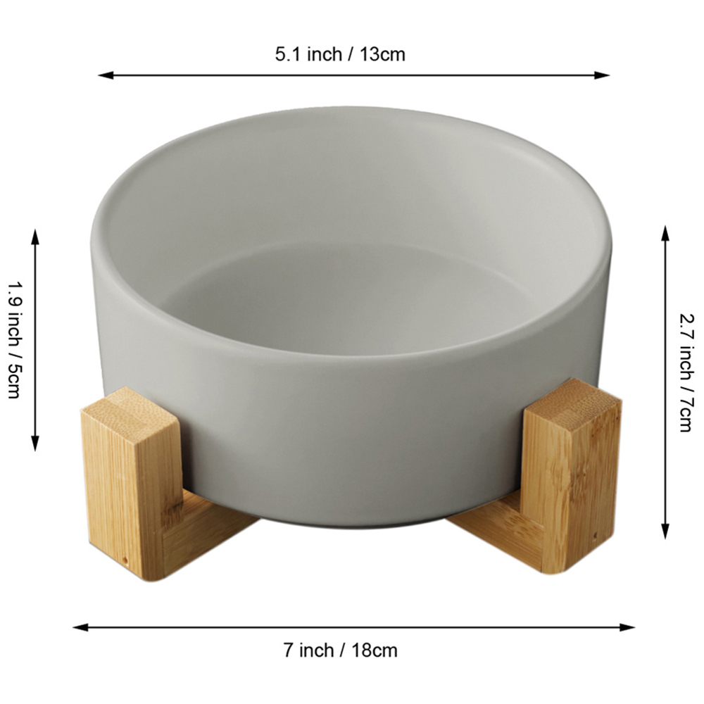 H&O Direct Grey Ceramic Bowl Pet Feeder with Wooden Stand Image 3
