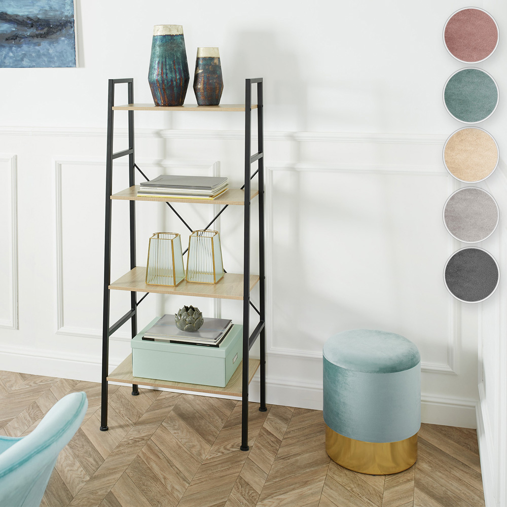 tectake Sarina Turquoise Velvet Look Padded Round Stool with Storage Image 7