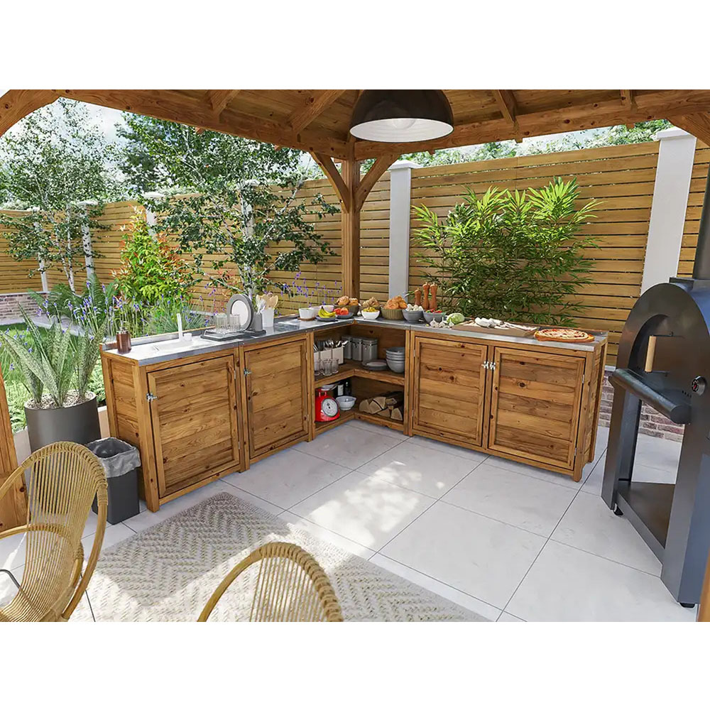 Dunster House 4 Door 2 Shelf Garden Kitchen Left Hand Sink Unit III with Stainless Steel Countertop Image 4