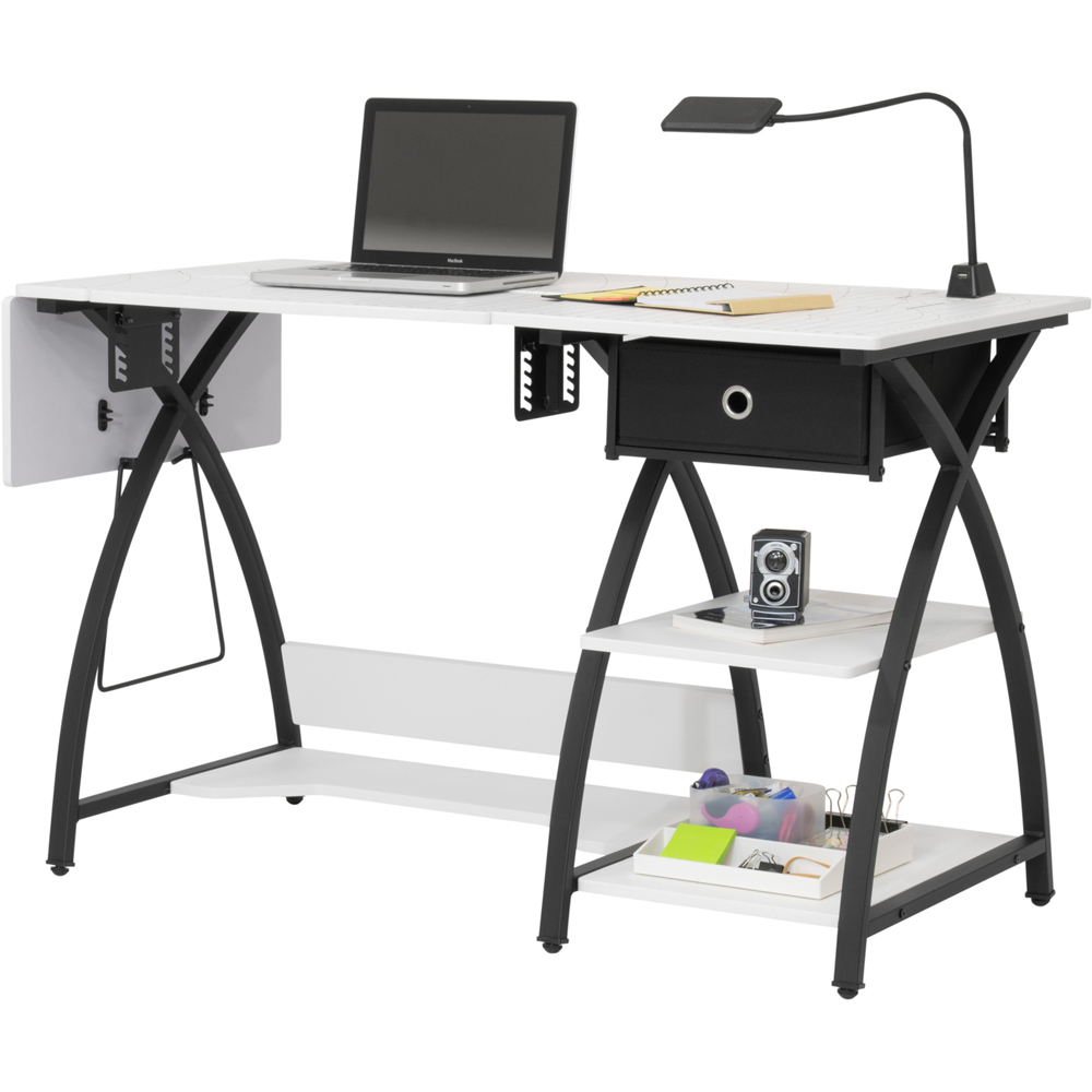 Sewing Online 13336 Single Drawer 3 Shelf White and Black Large Sewing Table with Gridded Top Image 3