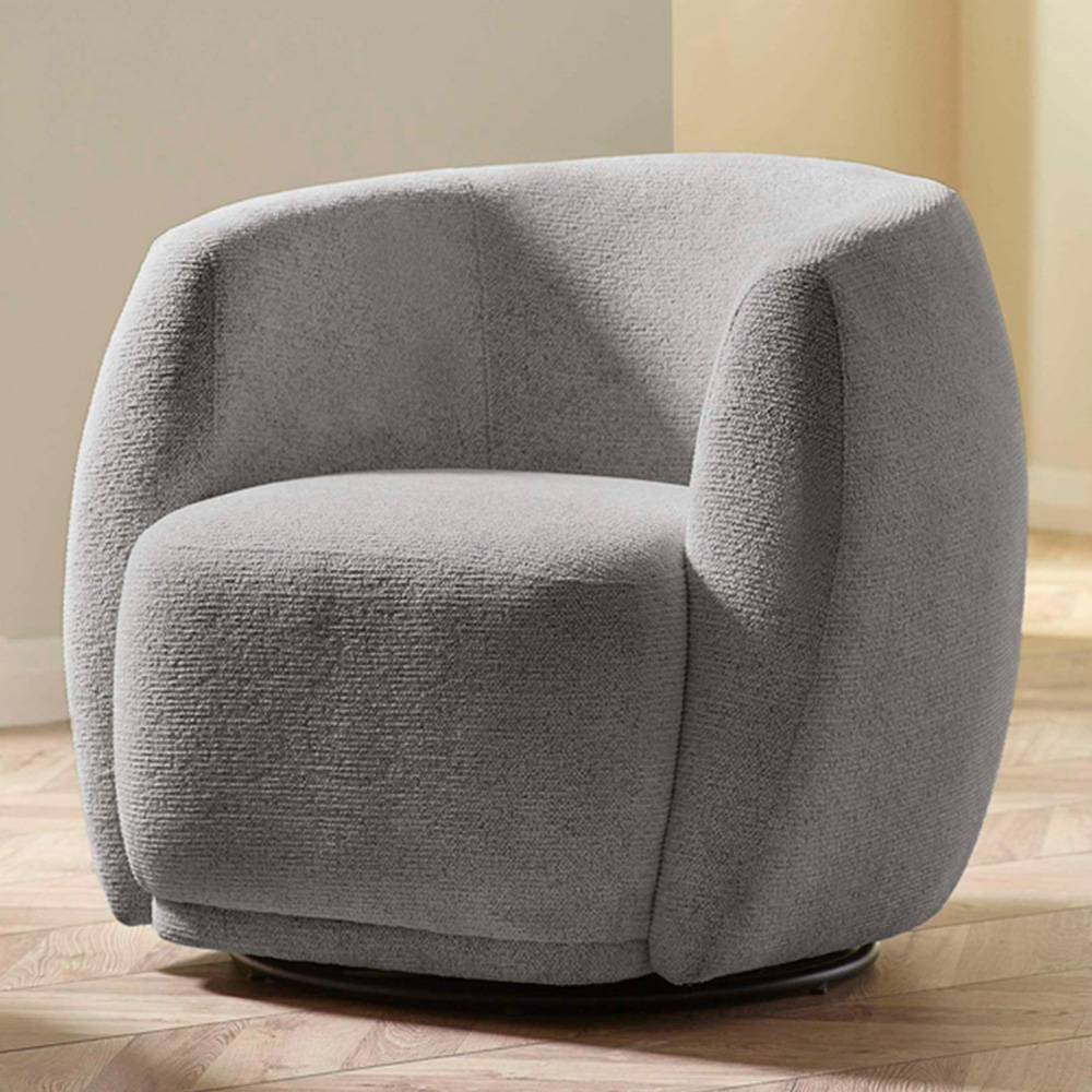 Julian Bowen Bowline Grey Chenille Barrel Design Upholstered Swivel Accent Chair Image 1