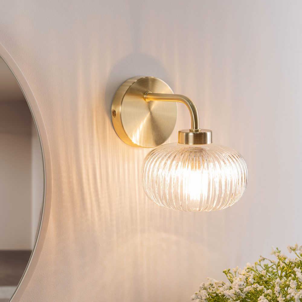 ValueLights Amaia Gold Clear Ribbed Glass LED Wall Light 2 Pack Image 3