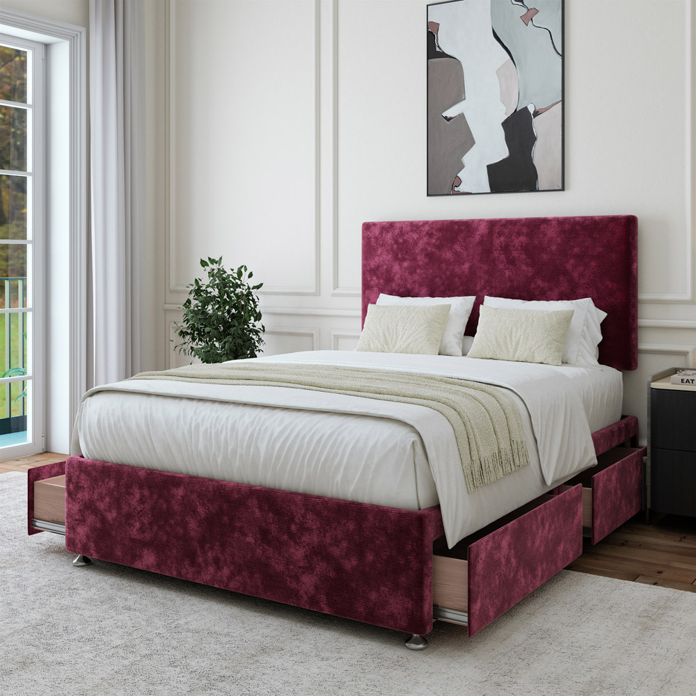 Bedmaster Super King Aubergine Chenille 4 Drawer Divan Base with Valencia Headboard Image 2