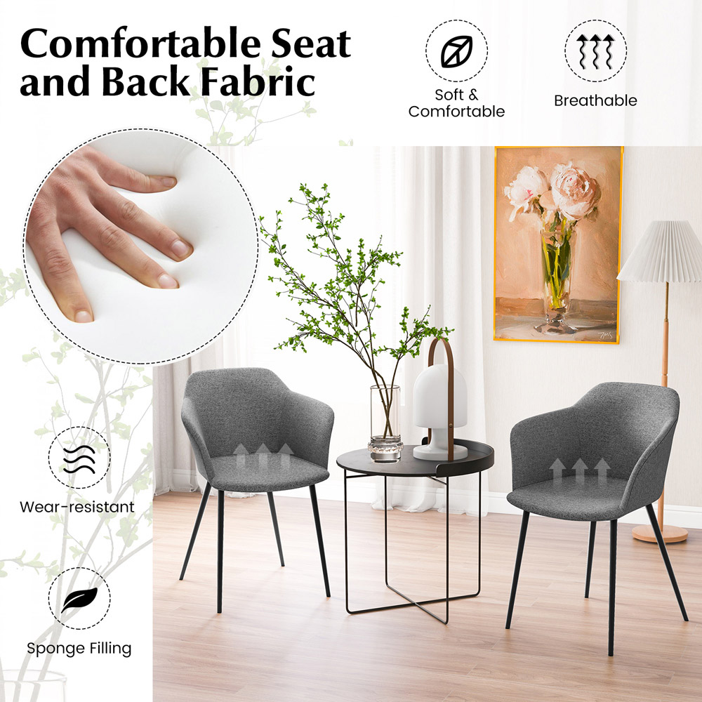 Costway Set of 2 Dark Grey Ergonomic Backrest Dining Chair with Wide Armrest Image 4