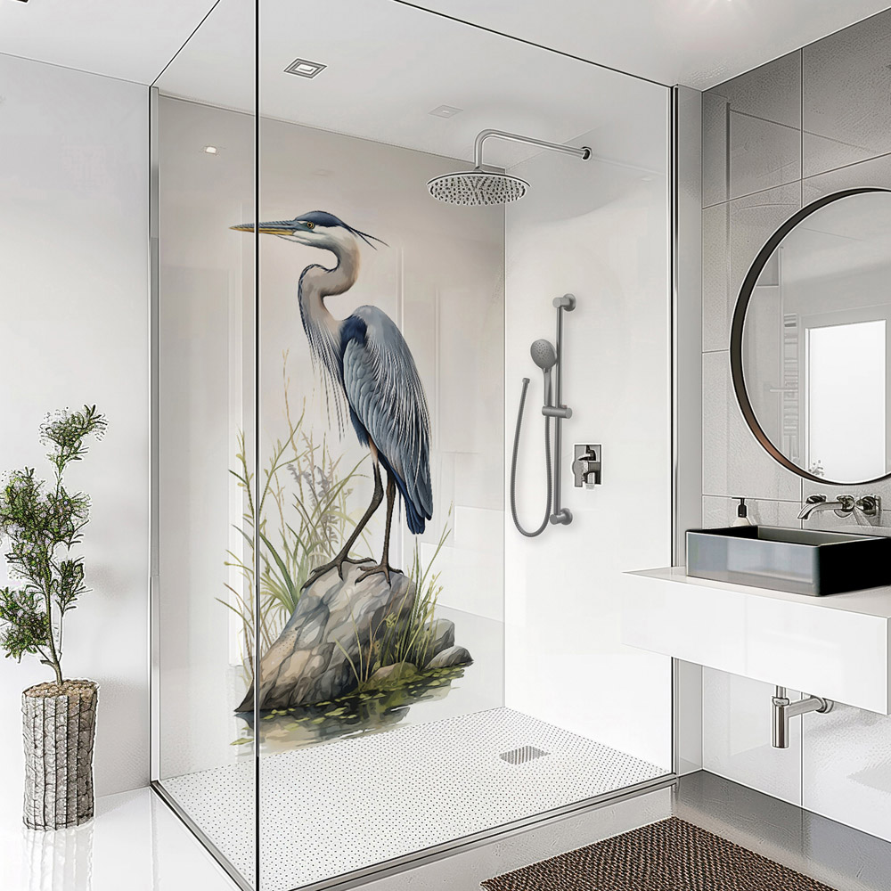 Splashbax Premium Artisan Blue Crane Birds Di Bond Shower Panel 2400 x 800mm Image 1