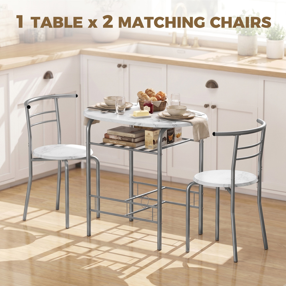 HOMCOM 2 Seater Breakfast Bar Table and Stool Set with Shelf Image 6