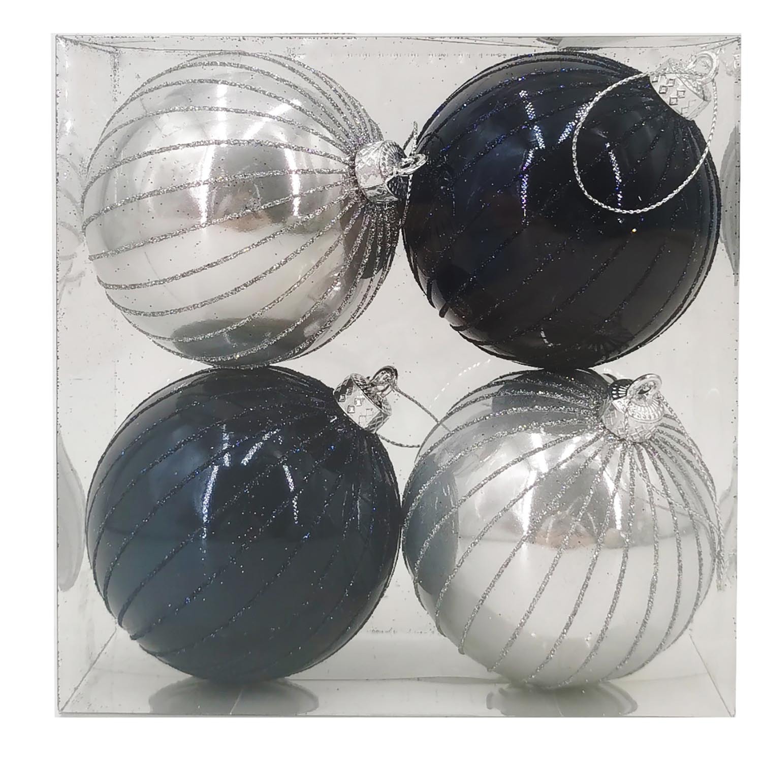 Navy and Silver Baubles Multipack Ornament 4 Pack Image