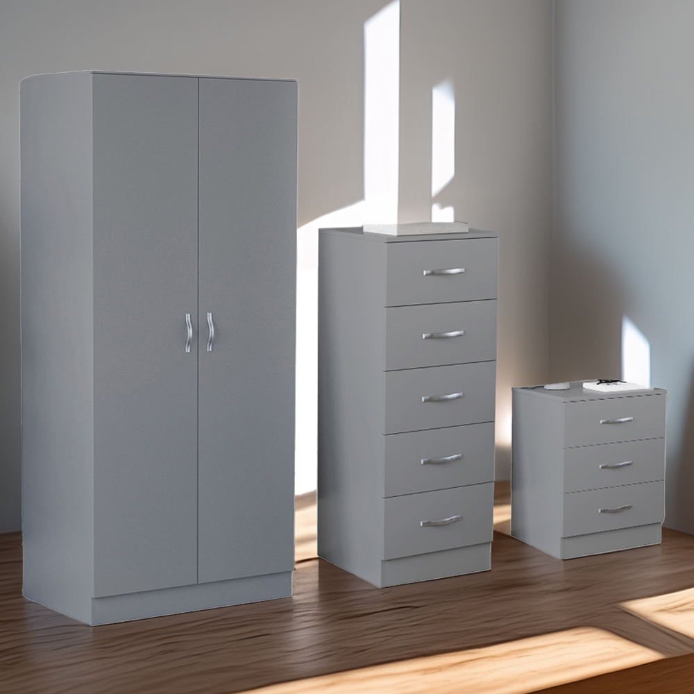 VIDA DESIGNS Riano Grey 3 Piece Narrow Bedroom Furniture Set Image 1