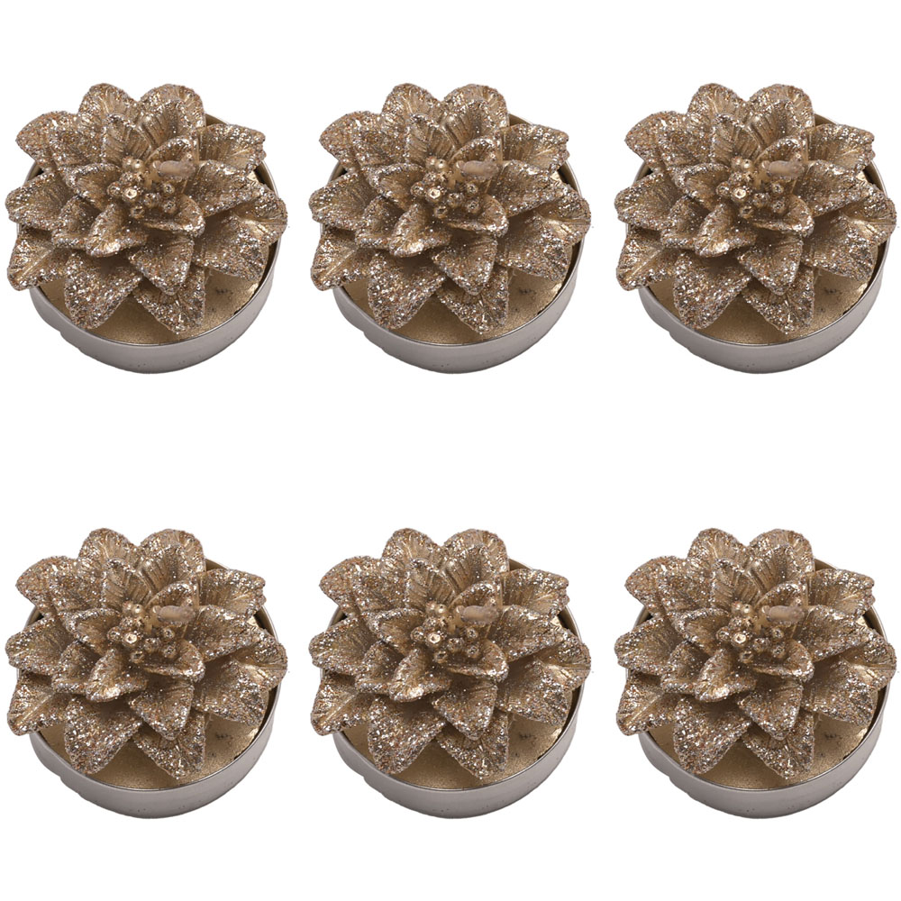 The Christmas Gift Co Gold Poinsettia Tealights 6 Pack Image 1