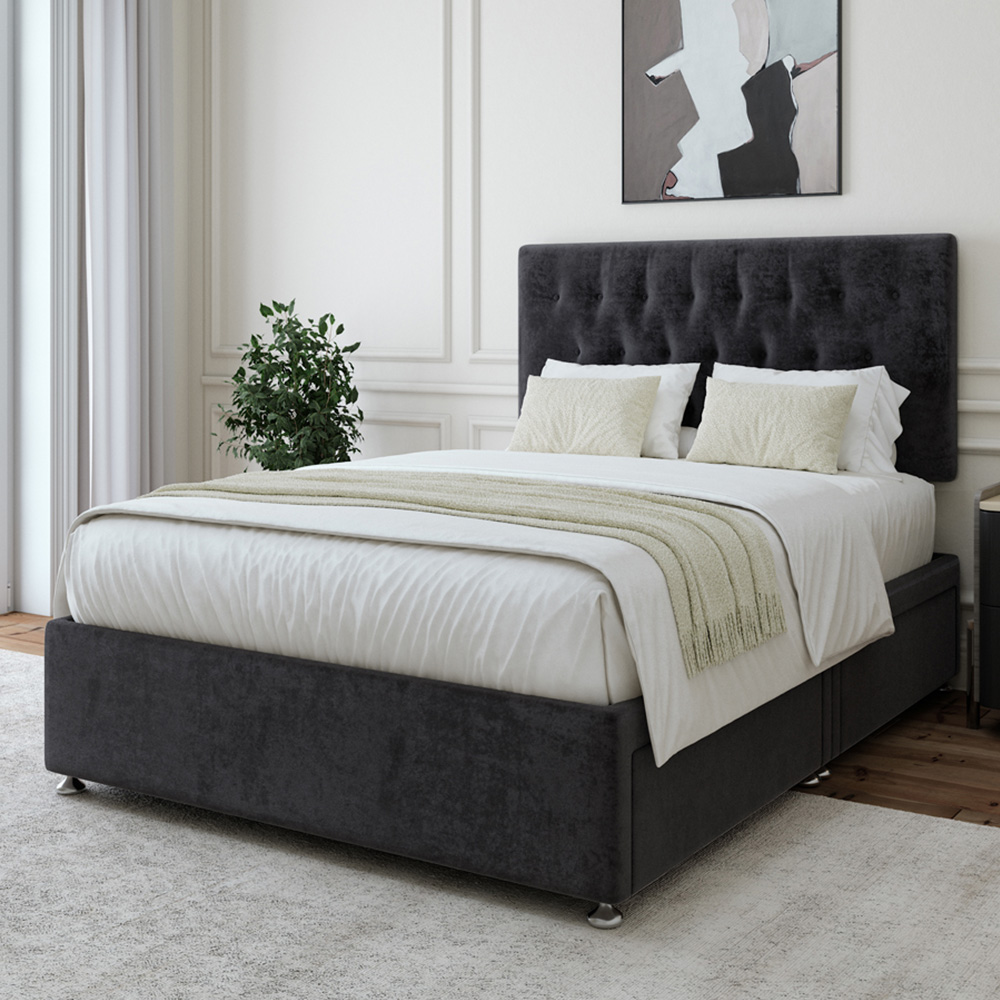 Bedmaster King Size Black Naples Linen 4 Drawer Divan Base with Lona Headboard Image 1