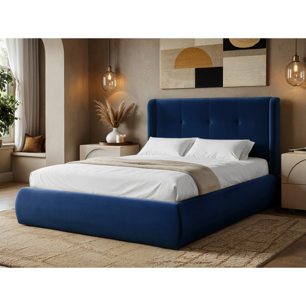 Solace+Co Monte King Size Midnight Velvet Ottoman Bed with Winged Button Headboard Image 6