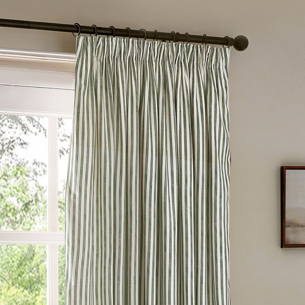 Yard Hebden Green Striped Cotton Pencil Pleat Curtains 168 x 229cm Image 2