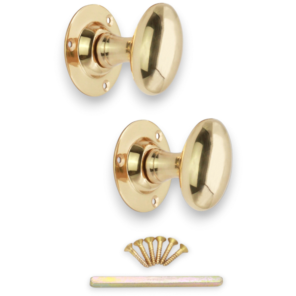 Spira Brass Polished Brass Oval Mortice Door Knob 2 Pack Image 4