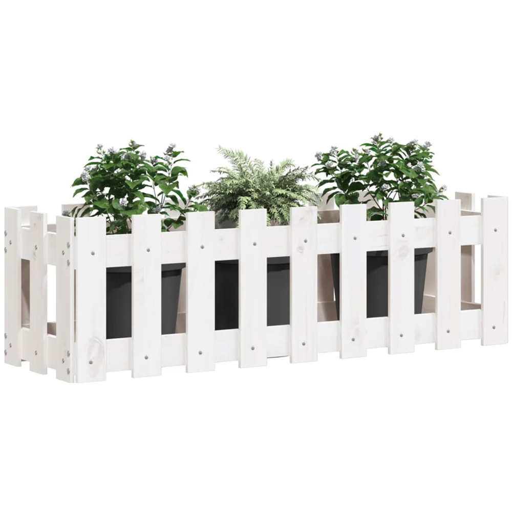 vidaXL White Solid Pine Wood Fence Design Raised Garden Bed 30 x 100 x 30cm Image 2