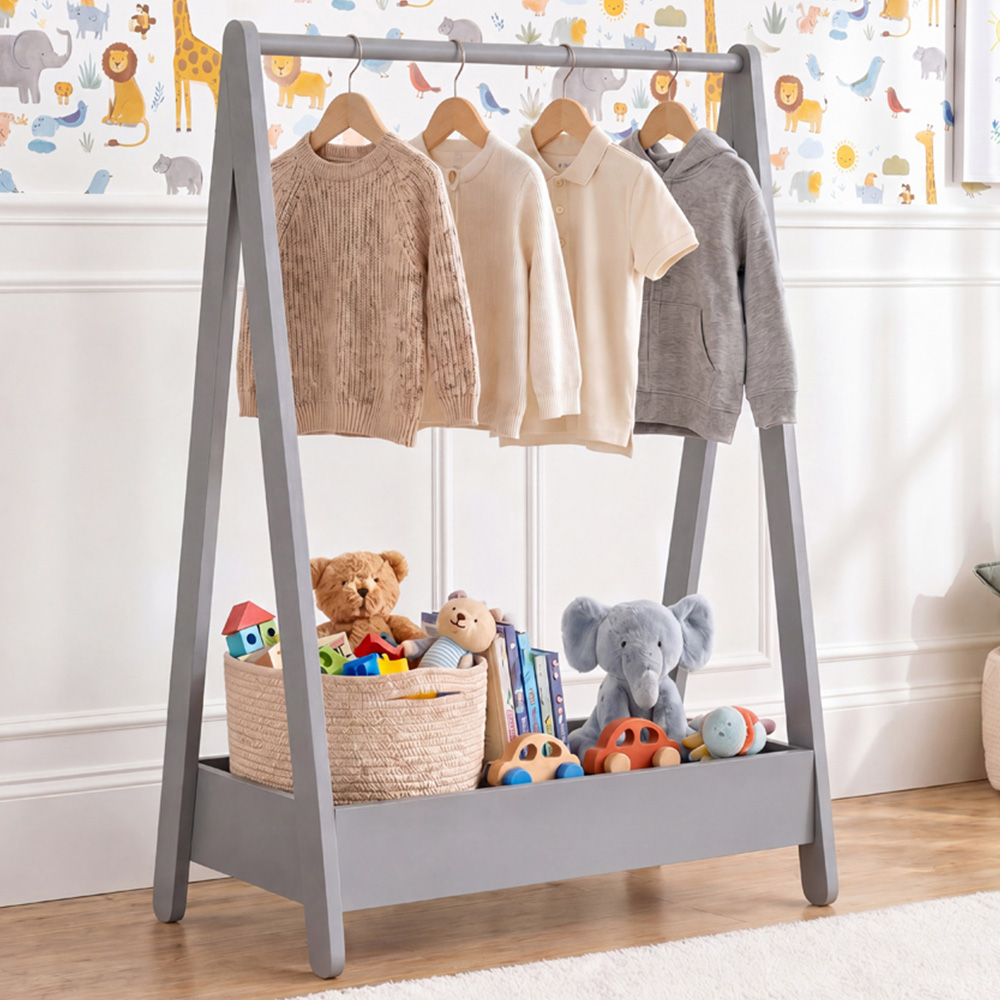 JUNIOR VIDA Grey Kids Clothes Rack with Storage Shelf Image 1