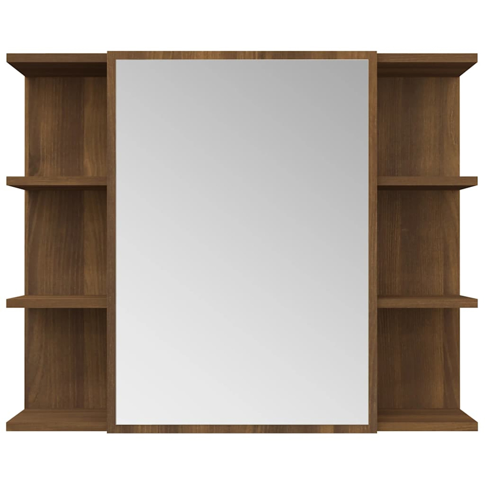 vidaXL Single Door 6 Open Shelf Brown Oak Mirrored Bathroom Cabinet Image 5