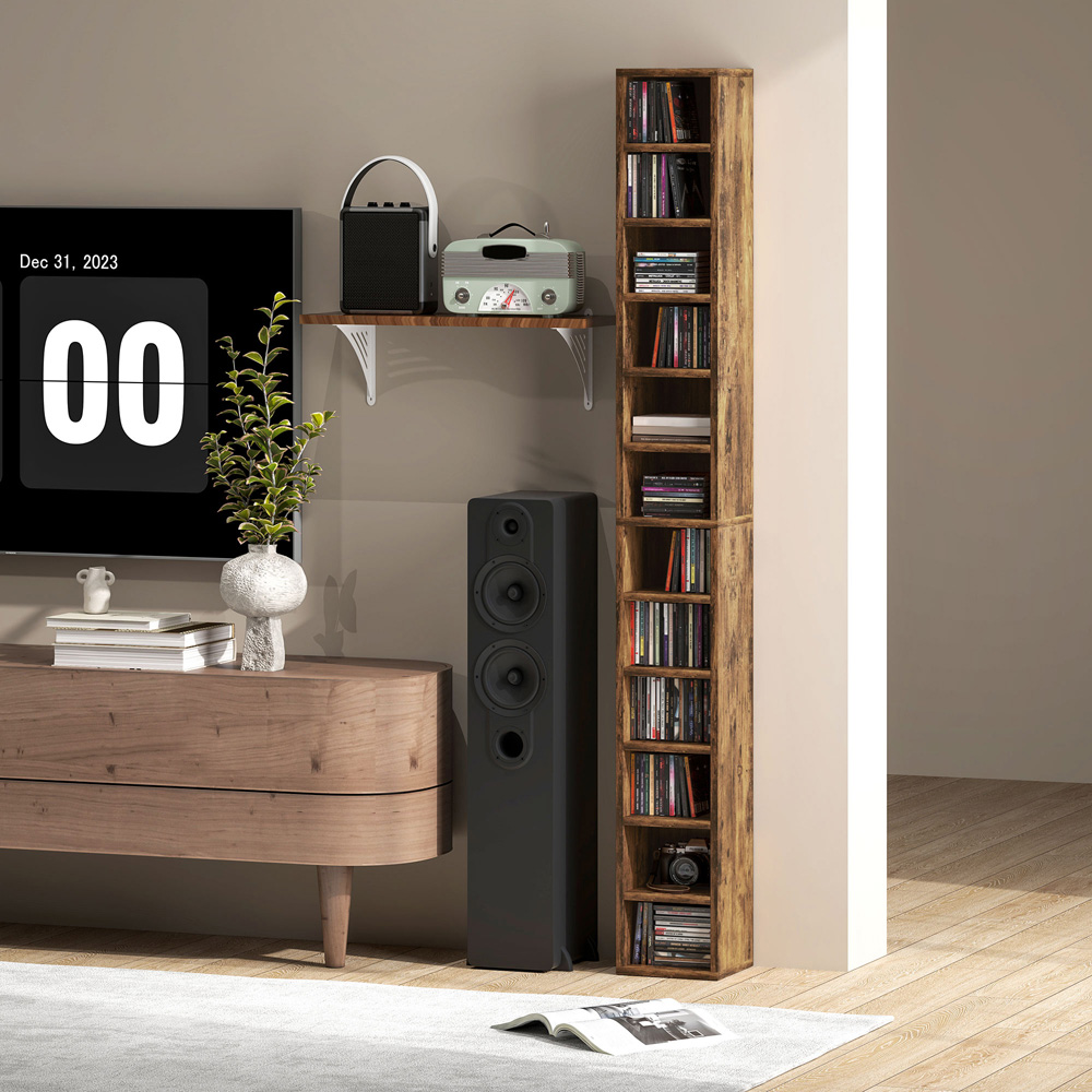 HOMCOM 204 CD Rustic Brown Tall Bookshelf with Cubes Image 8