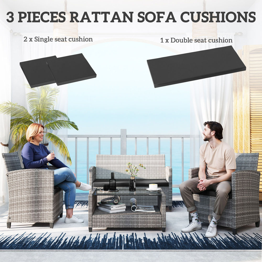 Outsunny Black Rattan Garden Lounge Replacement Cushion Pad Set 3 Pack Image 4
