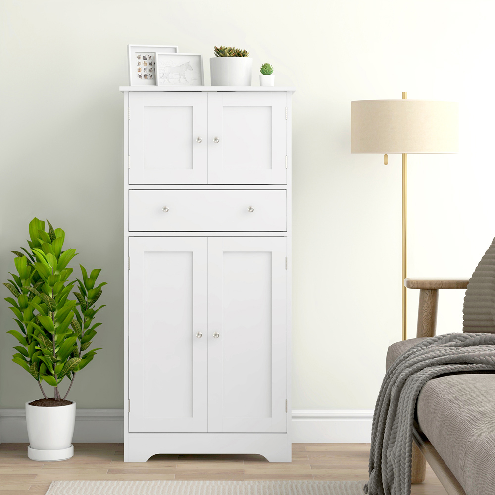 Portland 4 Door Single Drawer White Kitchen Storage Cabinet Image 3