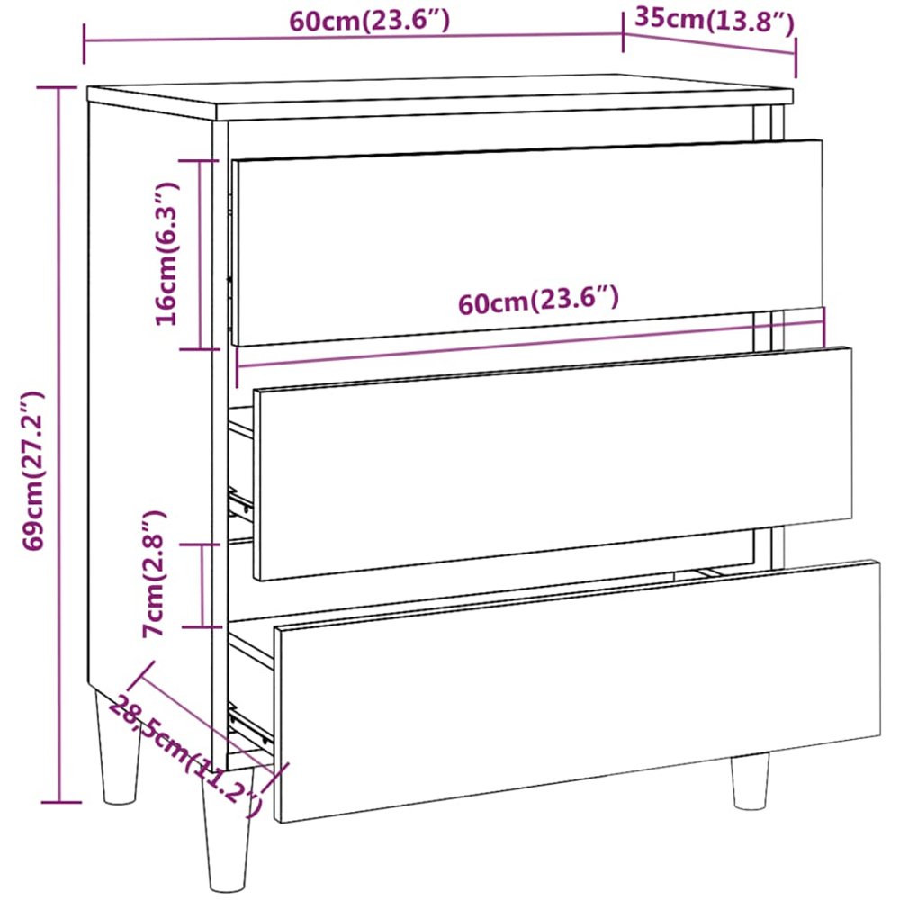 vidaXL 3 Drawer Smoked Oak Sideboard Image 9