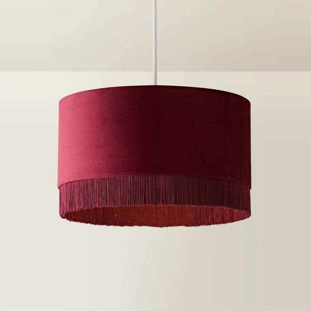 ValueLights Melody Berry Velvet Squat Ceiling Lamp Shade with Fringe Trim Image 3