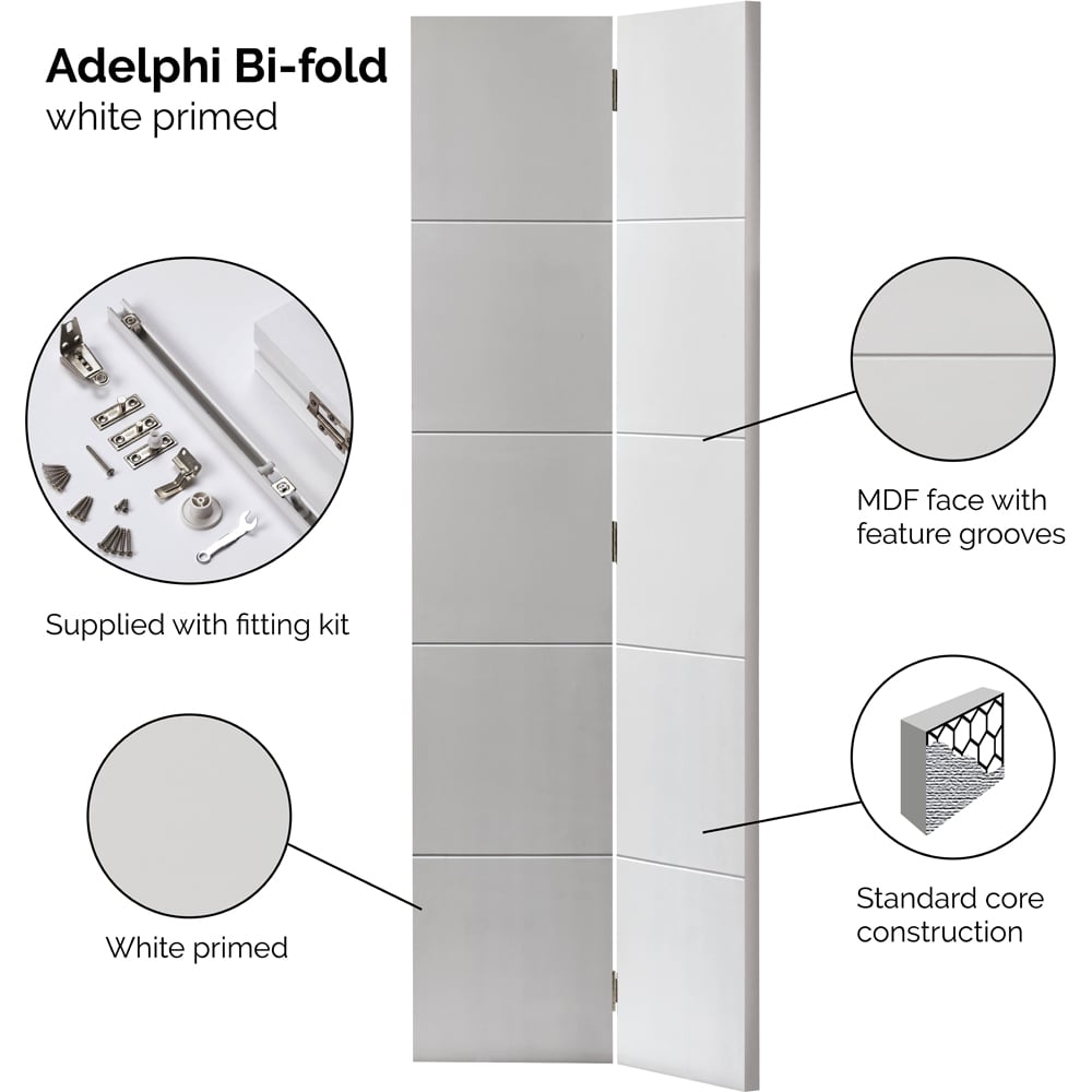 JB Kind Adelphi Contemporary White Bi-Fold Internal Door 1981 x 762mm Image 4