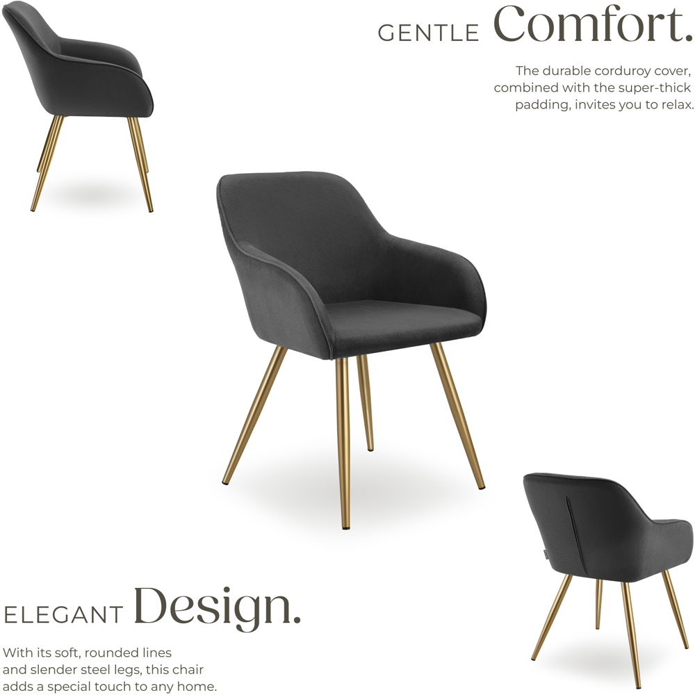 tectake Marilyn Anthracite and Gold Corduroy Padded Dining Chair Image 5