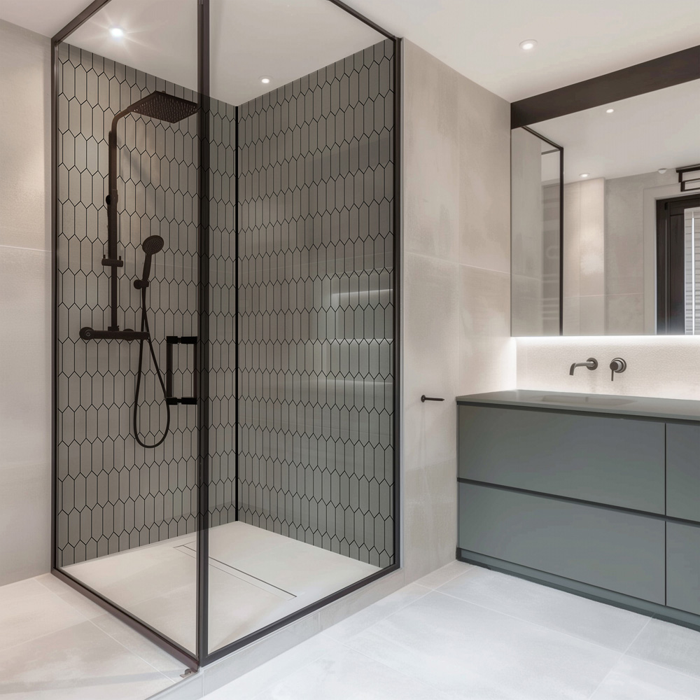 Splashbax Premium Artisan Elongated Hexagon Cloudy Grey Acrylic Bathroom Wall Panel 2400 x 1200mm Image 3