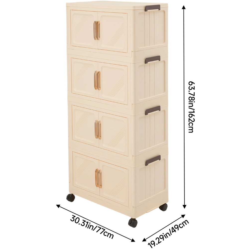Living and Home 4-Tier Cream Foldable Storage Cabinet with Castors Image 8