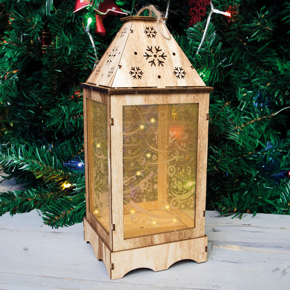 St Helens Festive Pre-Lit Wooden Christmas Lantern Image 5