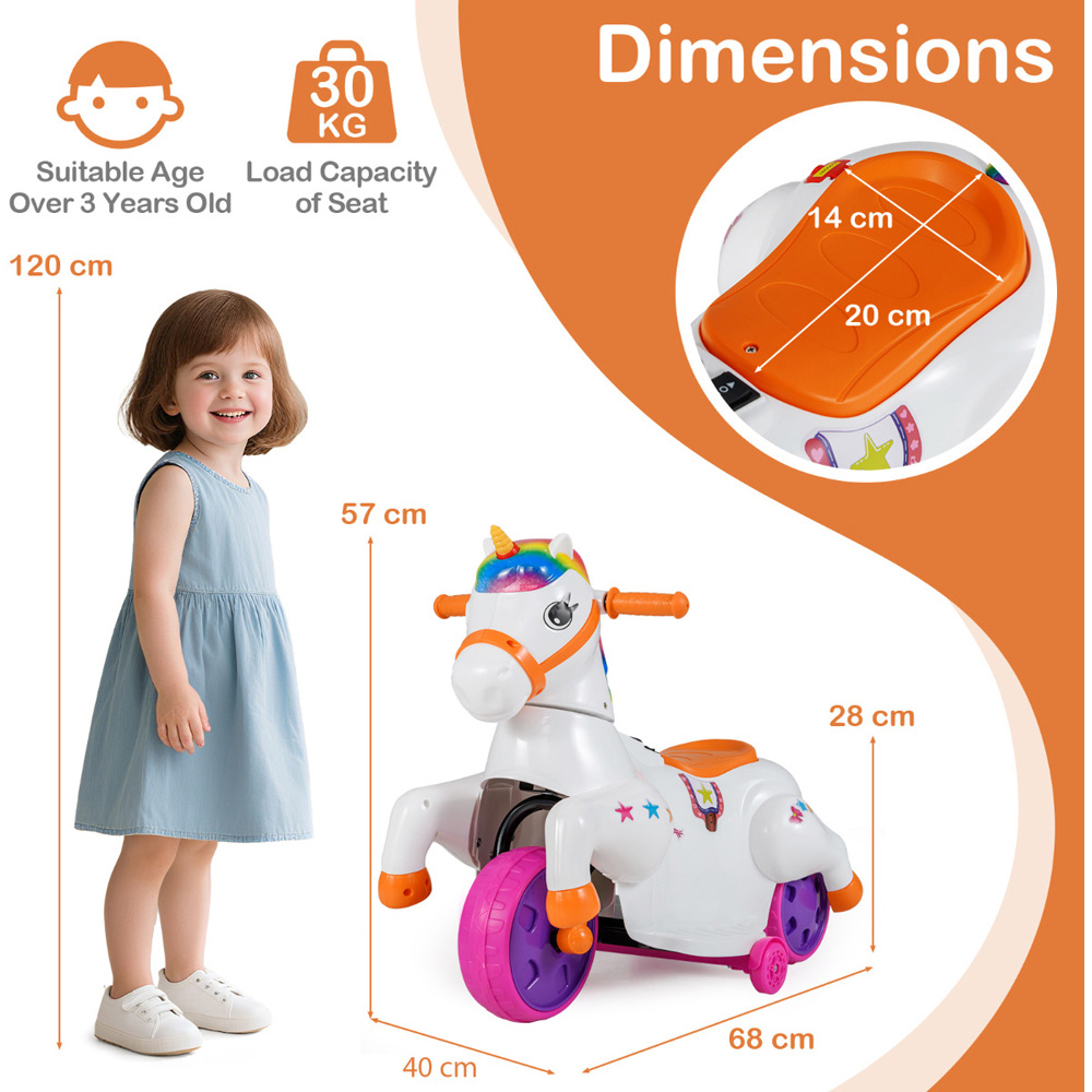 Costway Kids Orange Unicorn Ride On Toy with Training Wheels 12V Image 8